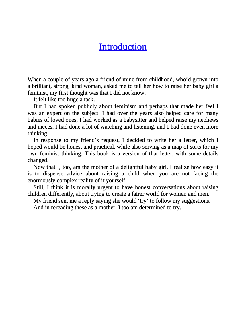 Dear Ijeawele, or A Feminist Manifesto in Fifteen Suggestions