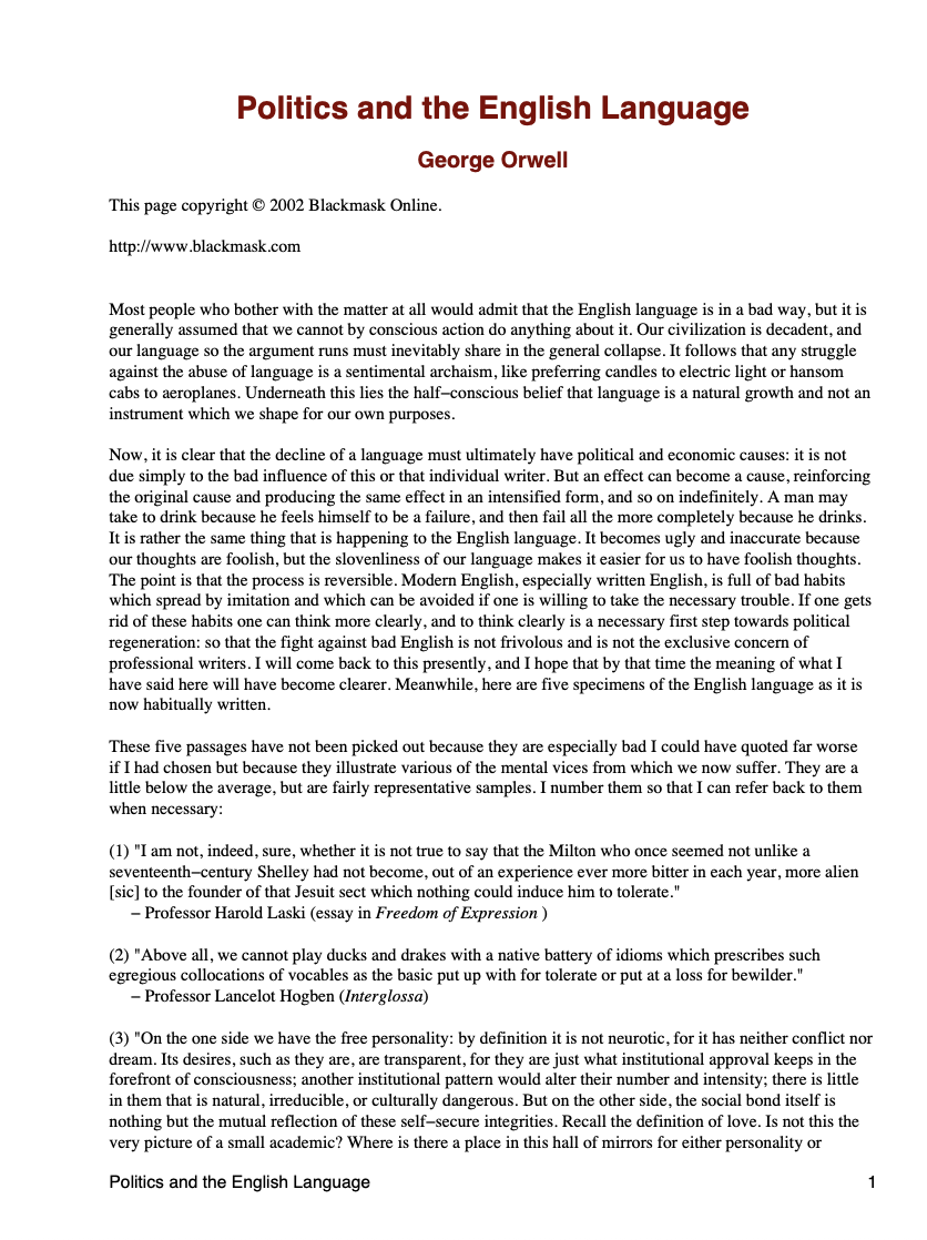 Politics and the English Language